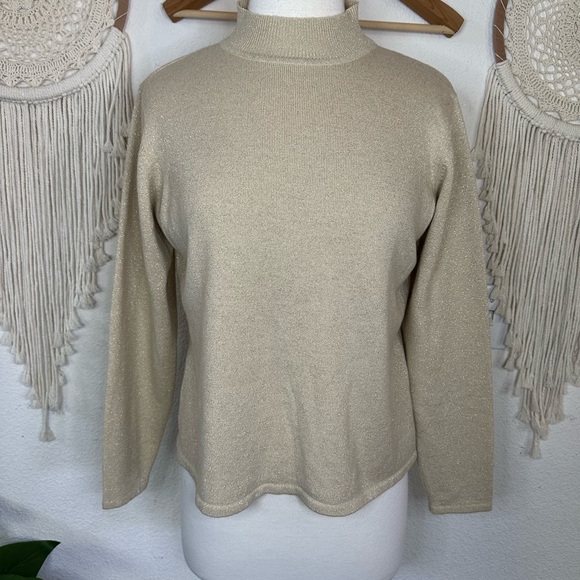 Charter Club Cream and Gold Mock Neck Sweater with Luxurious Knit Large - Picture 1 of 7